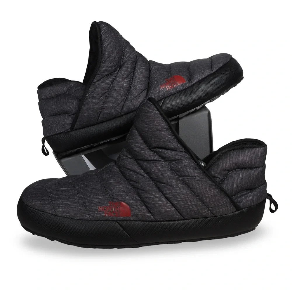 The North Face Thermoball Traction Camp Booties Mens 13 Heather Grey Red Slipper